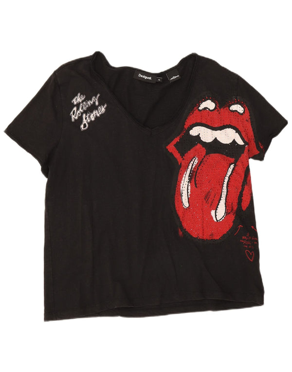 Camiseta feminina Desigual Rolling Stones com estampa gráfica UK 18 XL algodão preto