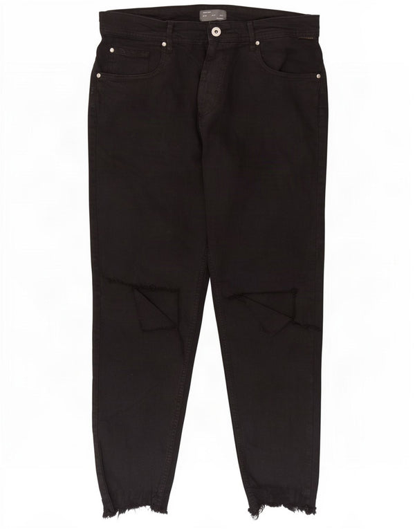Zara Mens Distressed Tapered Jeans EU 40 Medium W31 L27 Black Cotton