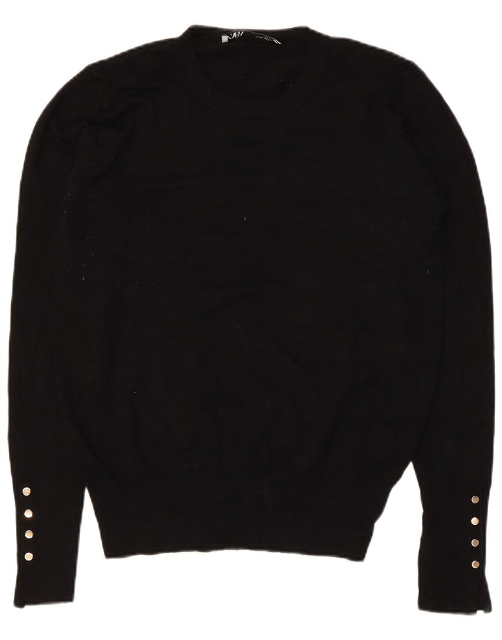Zara Womens Crew Neck Jumper Sweater UK 12 Medium Black Viscose