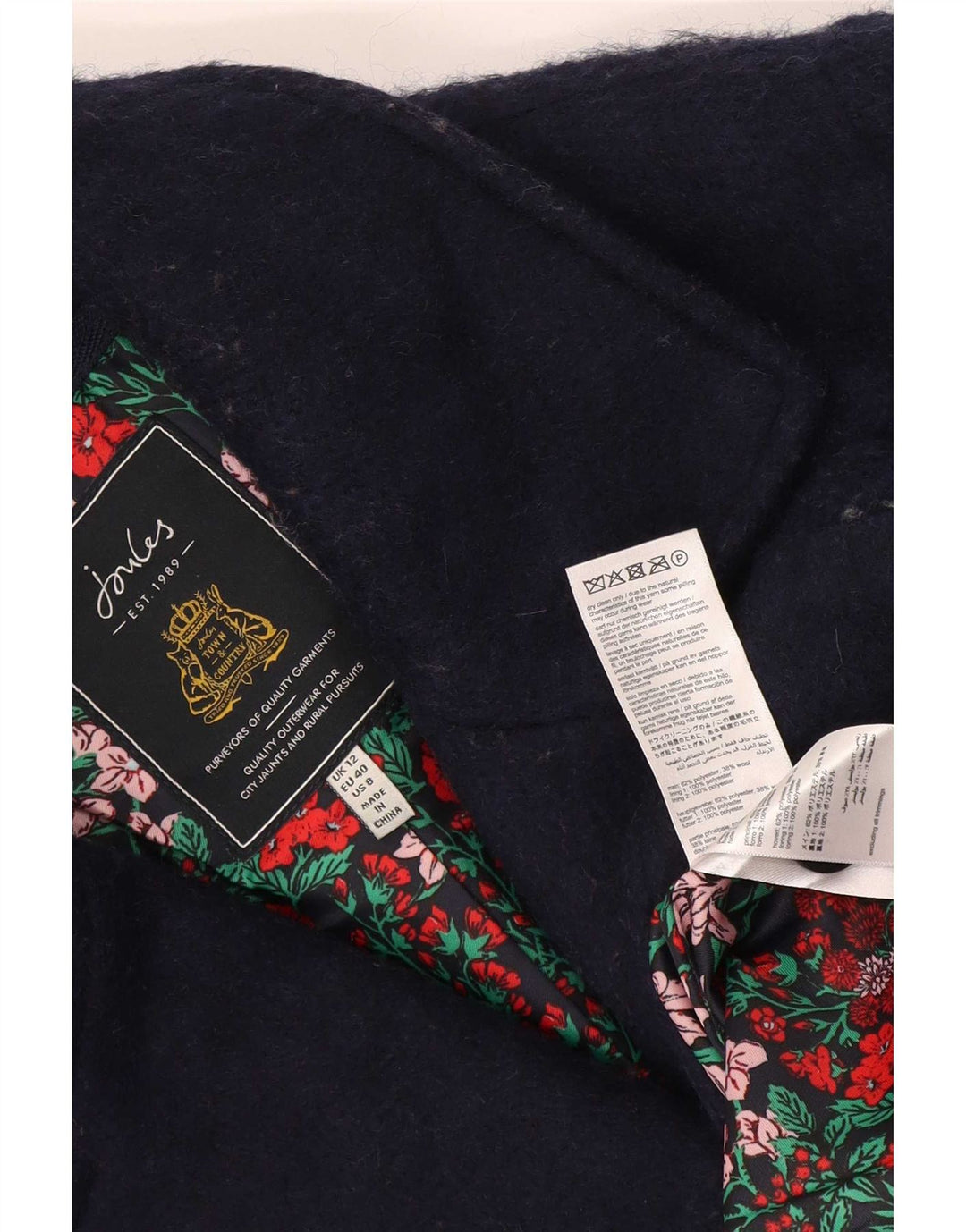 Joules Womens Pea Coat UK 12 Medium Navy Blue Polyester