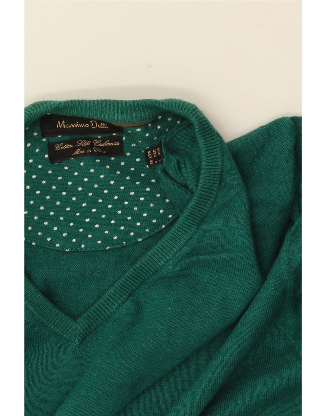MASSIMO DUTTI Mens V-Neck Jumper Sweater Small Green Cotton