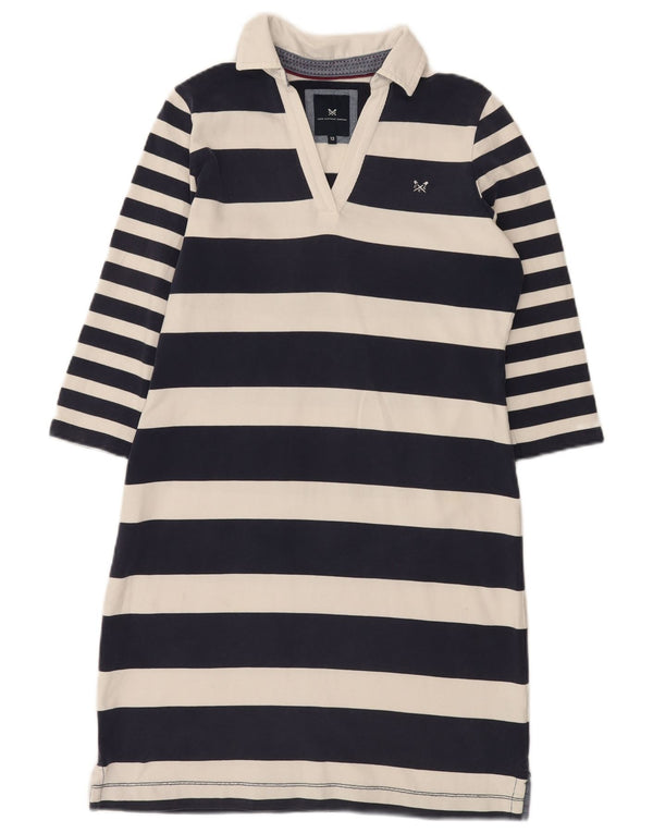 Crew Clothing Womens 3/4 Sleeve Polo Dress UK 12 Medium Navy Blue Striped