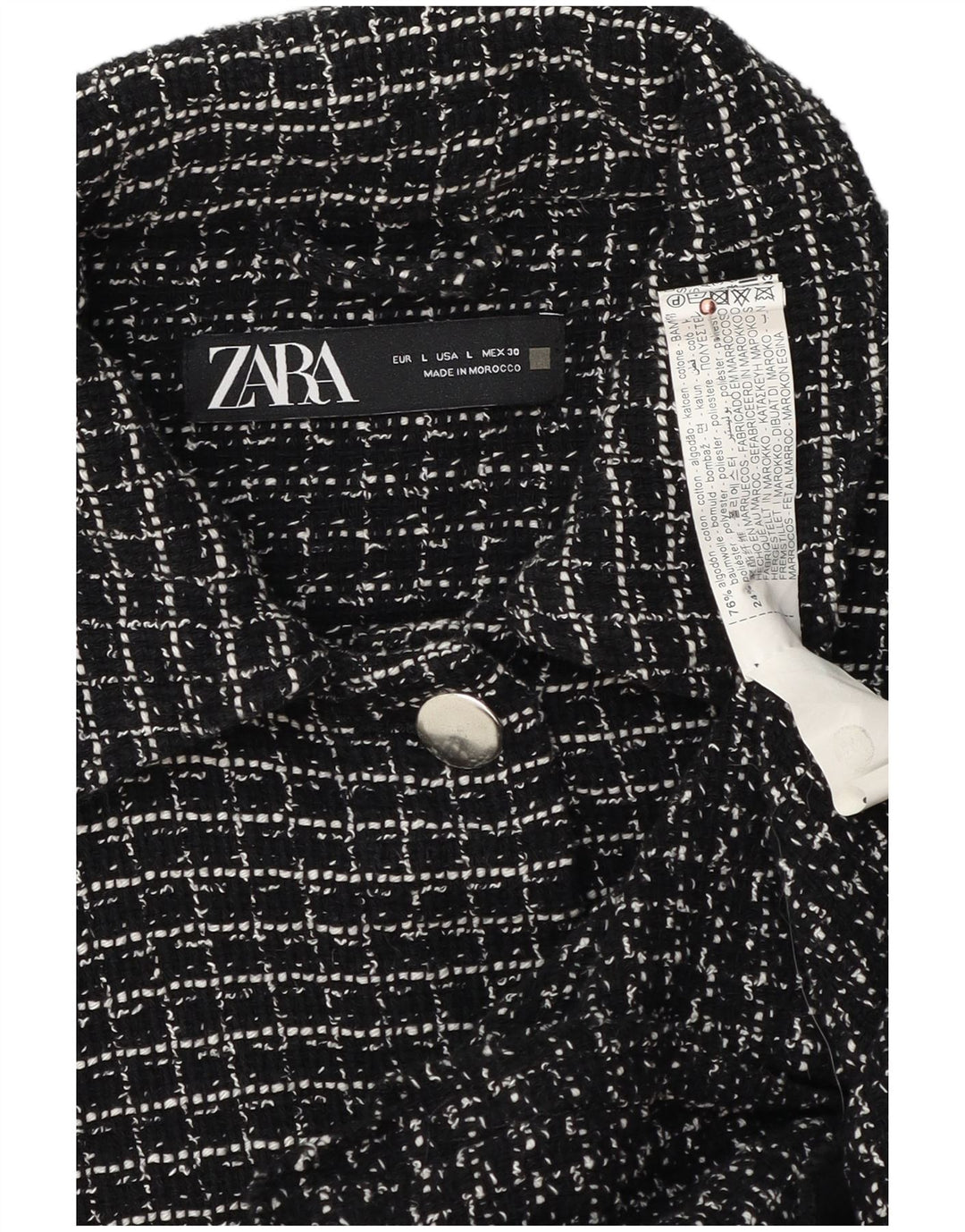 Zara Womens Bomber Jacket UK 16 Grand coton à carreaux noir