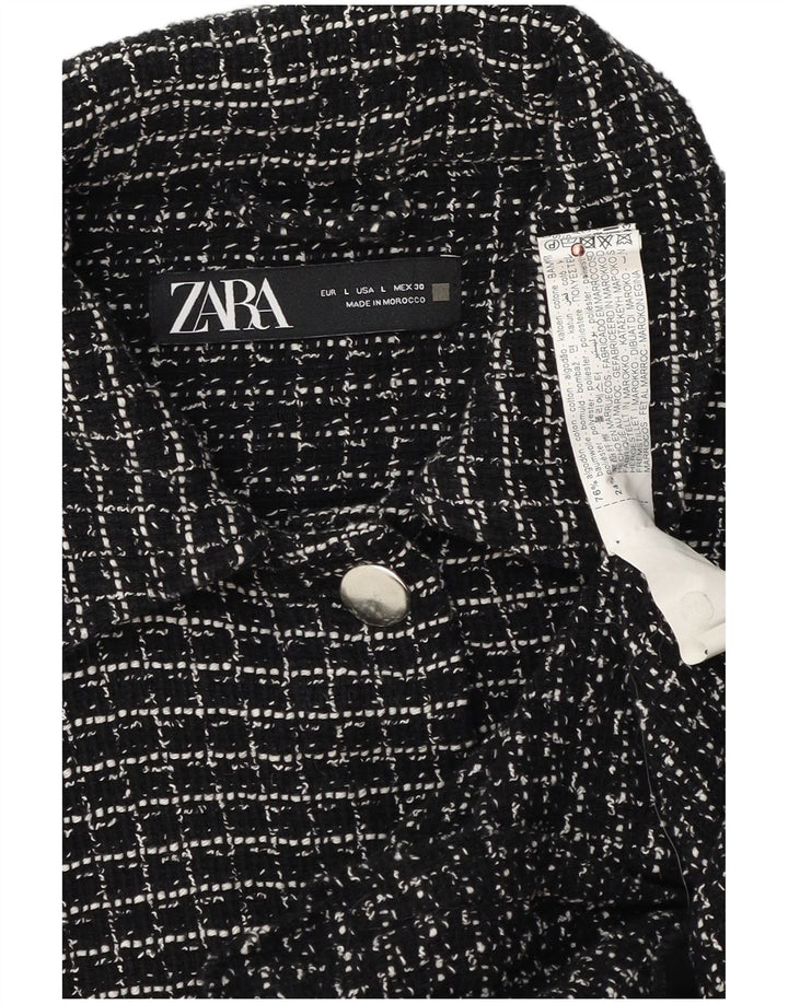 Zara Womens Bomber Jacket UK 16 Grand coton à carreaux noir
