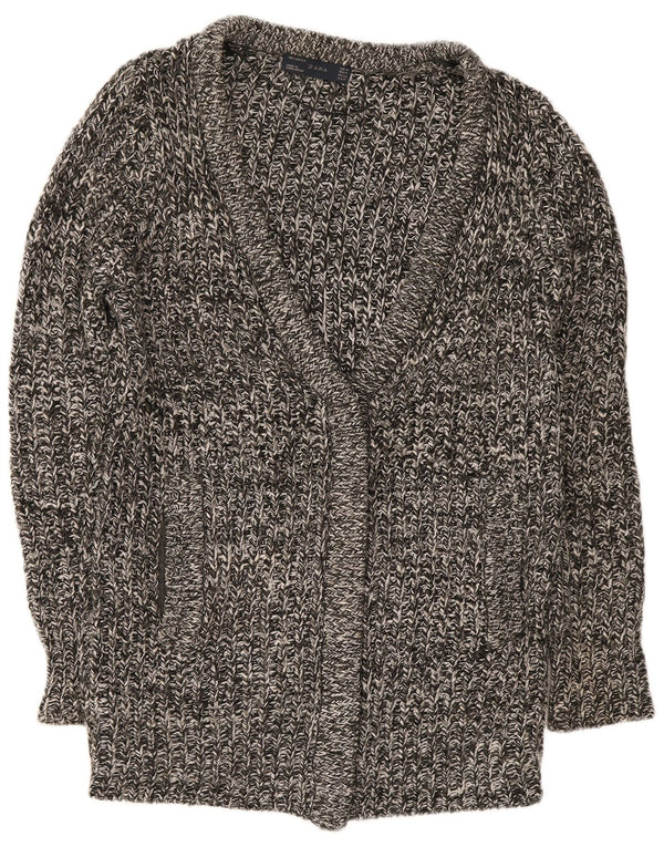 Zara Damen Longline-Cardigan-Pullover UK 14 Mittelgrau geflecktes Acryl