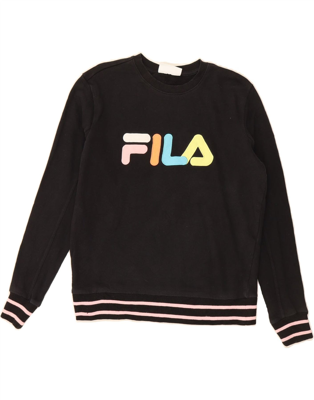 FILA Womens Graphic Sweatshirt Jumper UK 14 Medium Black Cotton Vintage Fila and Second-Hand Fila from Messina Hembry 