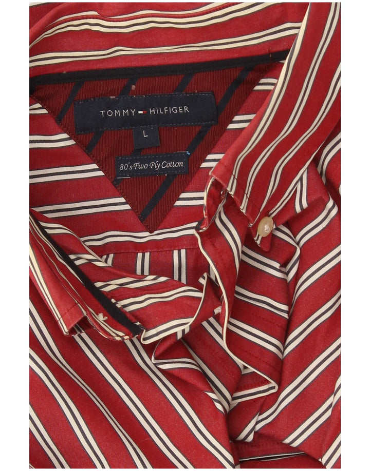 Tommy Hilfiger Mens Shirt Large Red Striped Cotton
