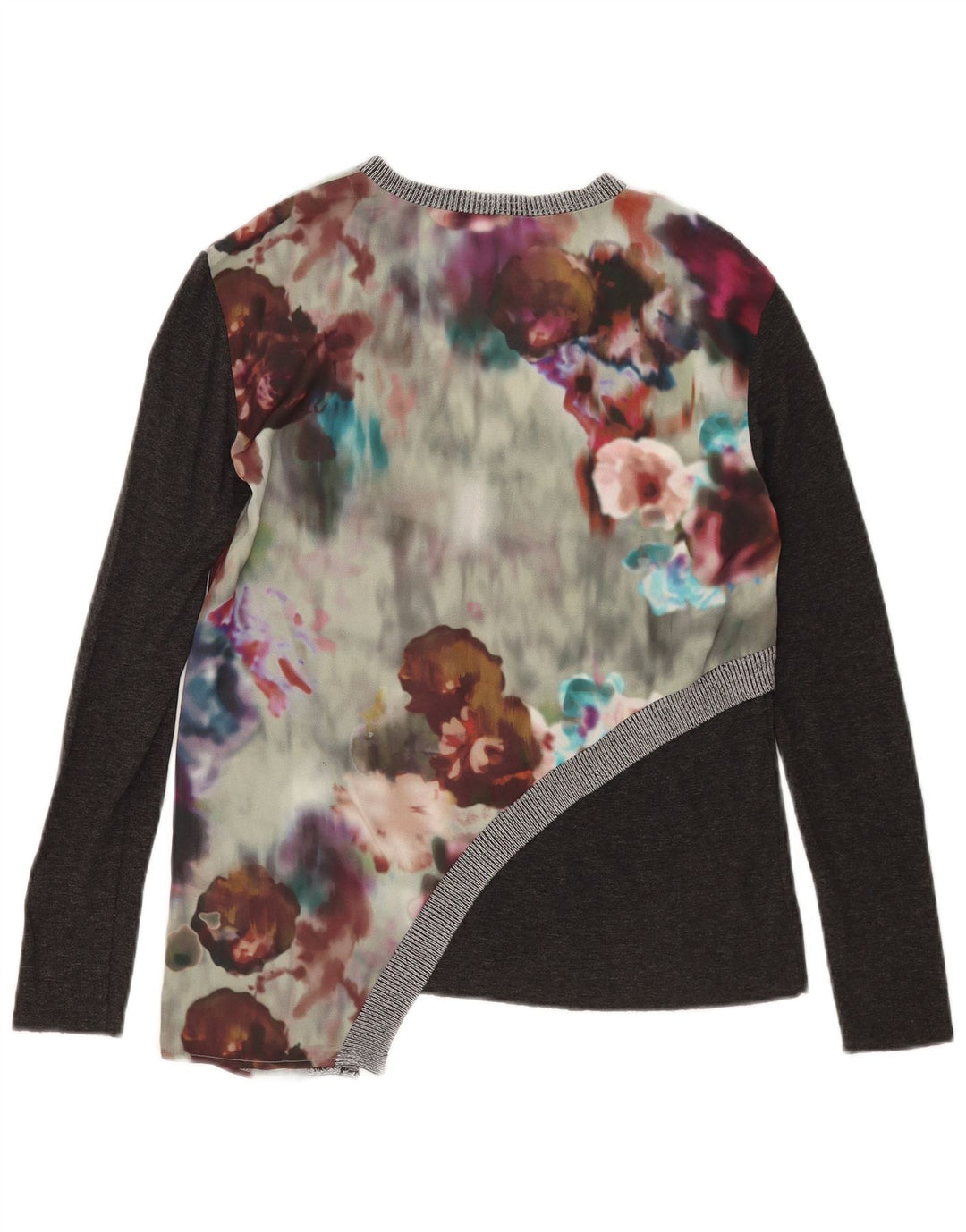 Zara Womens Asymmetric Top Long Sleeve UK 10 Small Multicoloured Floral