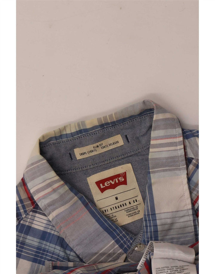 Levi's Mens Slim Fit Shirt Medium Blue Check Cotton