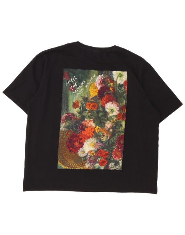 Desigual Womens Graphic T-Shirt Top UK 20 2XL Schwarz geblümte Baumwolle