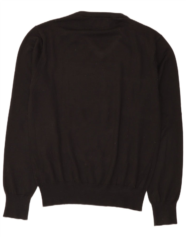 GUESS Mens V-Neck Jumper Sweater Medium Black Acrylic