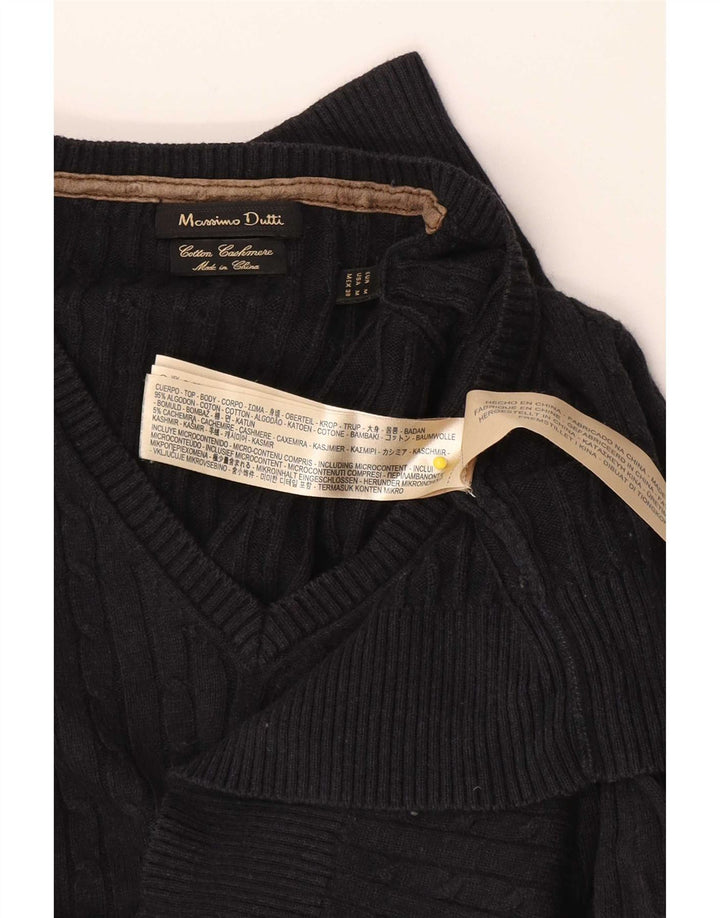Massimo Dutti Maglione da uomo con scollo a V in cotone medio blu navy