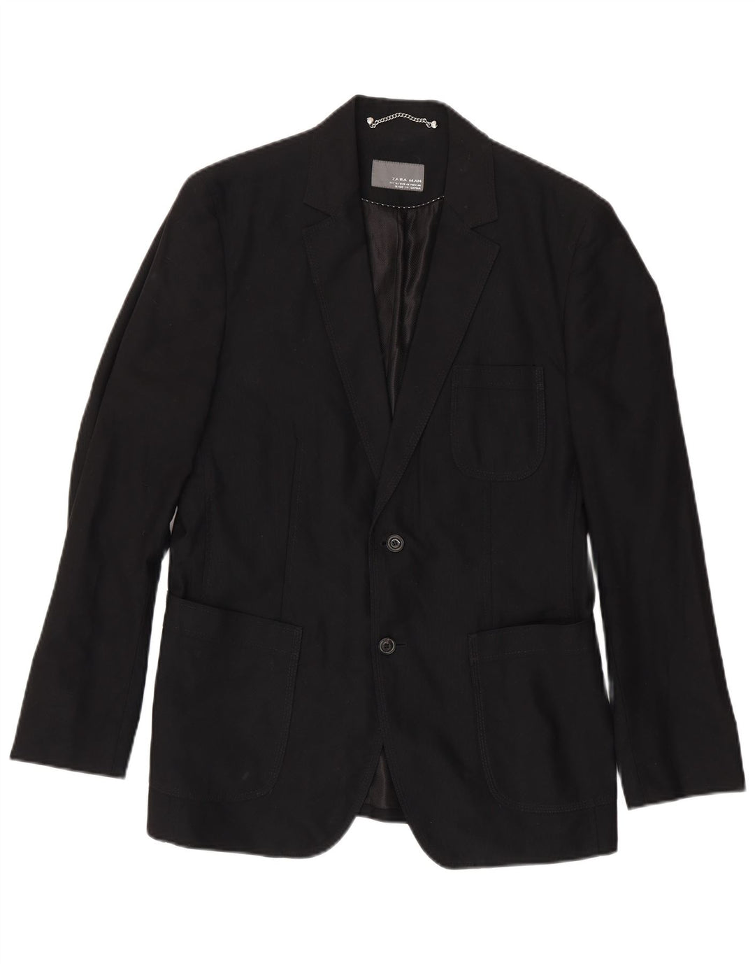 Zara Veste Blazer 2 Boutons Homme EU 50 Coton Noir Moyen