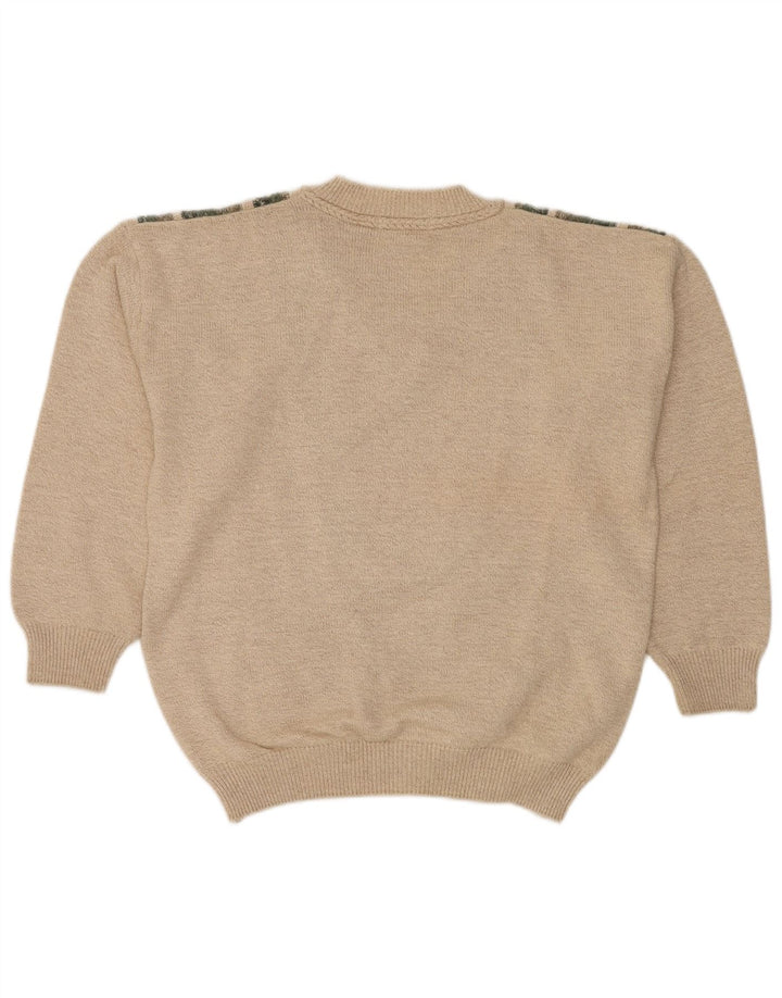 PETER GRIBBY Mens V-Neck Jumper Sweater Medium Beige Striped Cotton
