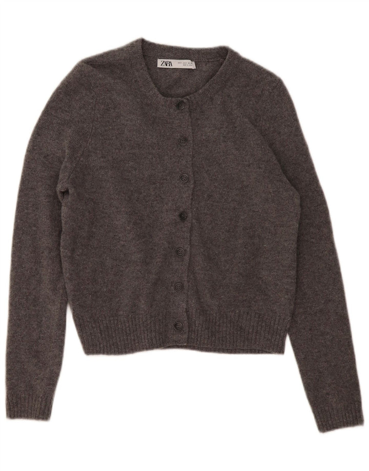 Zara Damen-Cardigan-Pullover UK 10 Kleine grau gefleckte Wolle