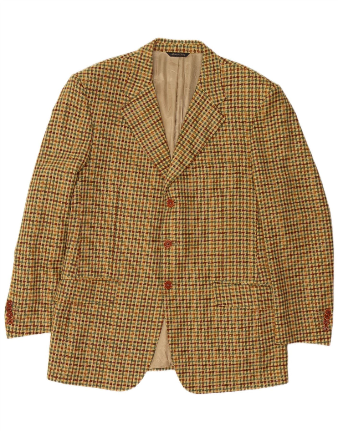 Ermenegildo Zegna Mens 3 Button Blazer Jacket IT 52 Large Beige Houndstooth