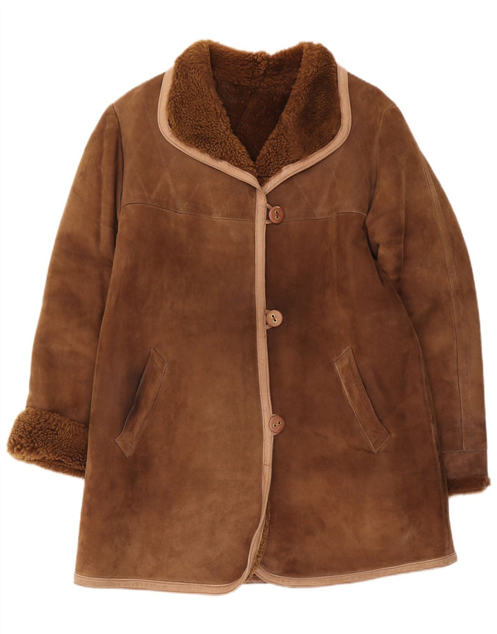 Vintage Womens Shearling Coat UK 12 Medium Brown