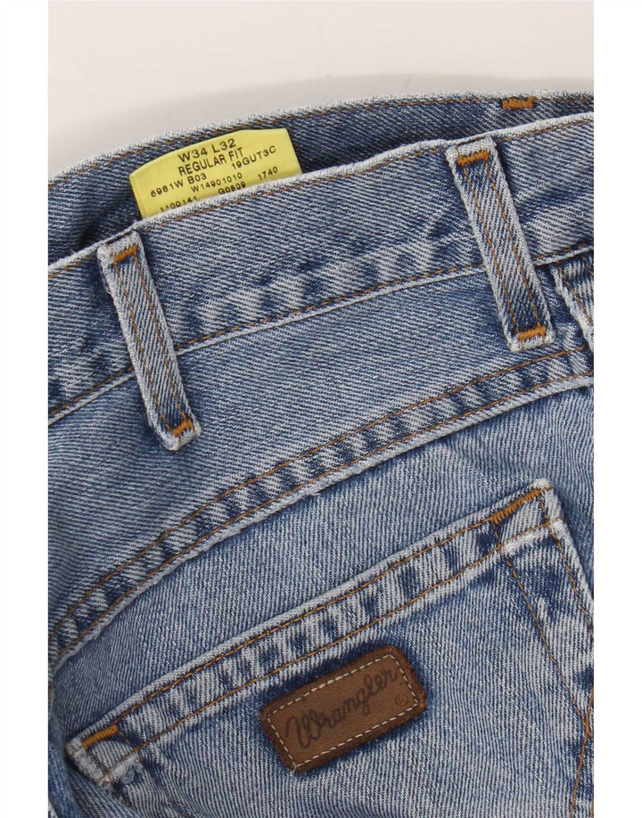 Wrangler Mens Regular Fit Straight Jeans W34 L32 Blue Cotton