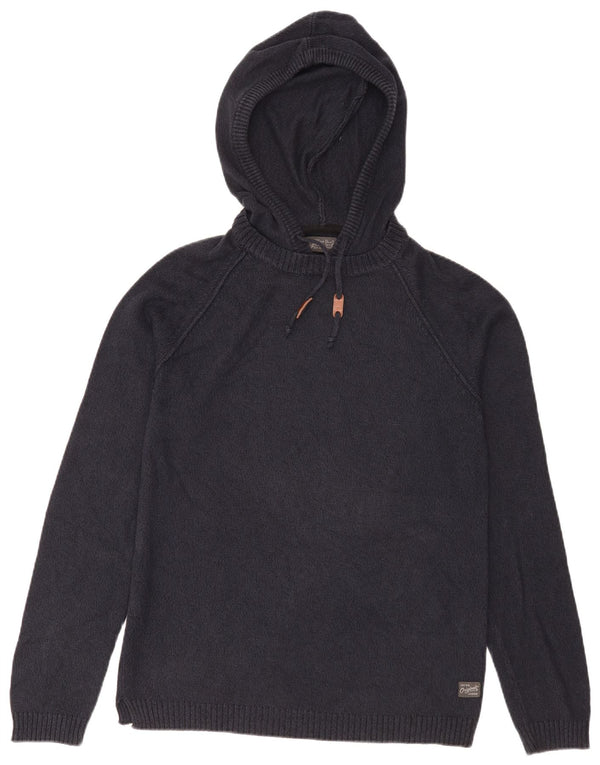 Jack & Jones Mens Hooded Jumper Sweater Large Navy Blue Acrylic