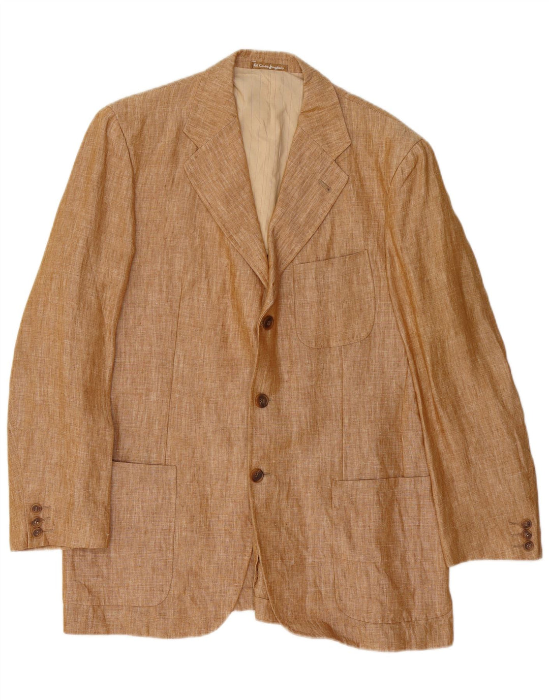 El Corte Ingles Mens 3 Button Blazer Jacket IT 50 Large Brown Linen