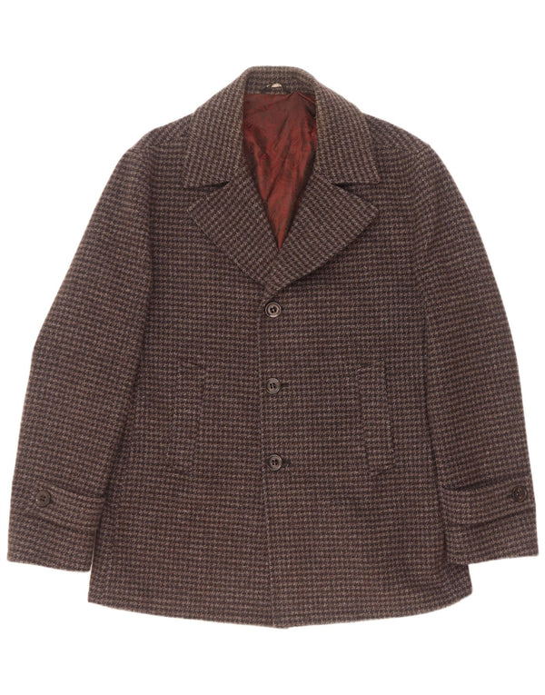 Vintage hombre guisante abrigo IT 54 XL lana de pata de gallo gris