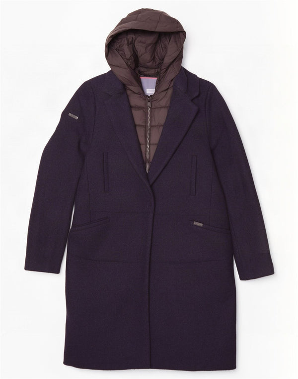 Superdry Damen Kapuzenmantel UK 10 Small Marineblaue Wolle