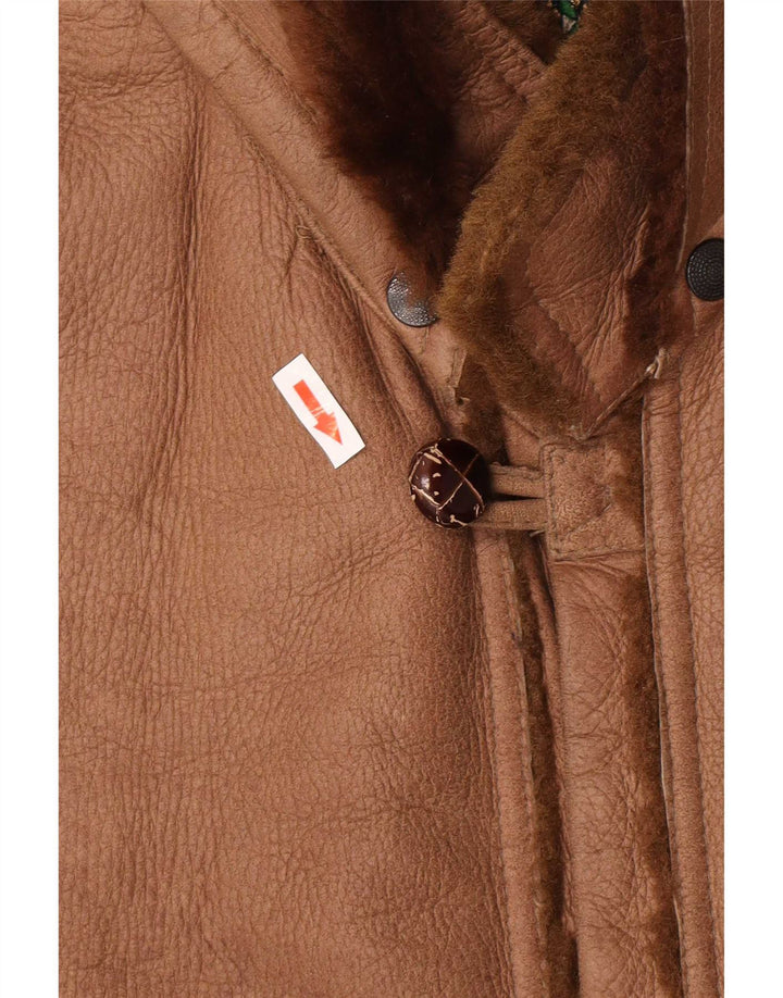Coveri Mens Hooded Shearling Overcoat EU 54 2XL Brown Leather