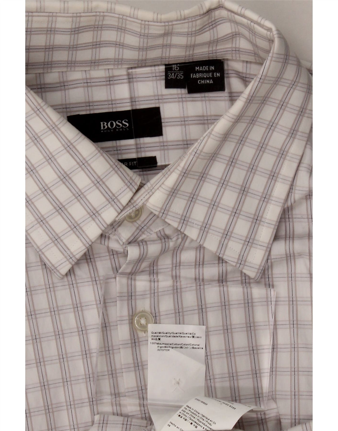 HUGO BOSS Mens Regular Fit Shirt Size 16 Large White Check Cotton Vintage Hugo Boss and Second-Hand Hugo Boss from Messina Hembry 