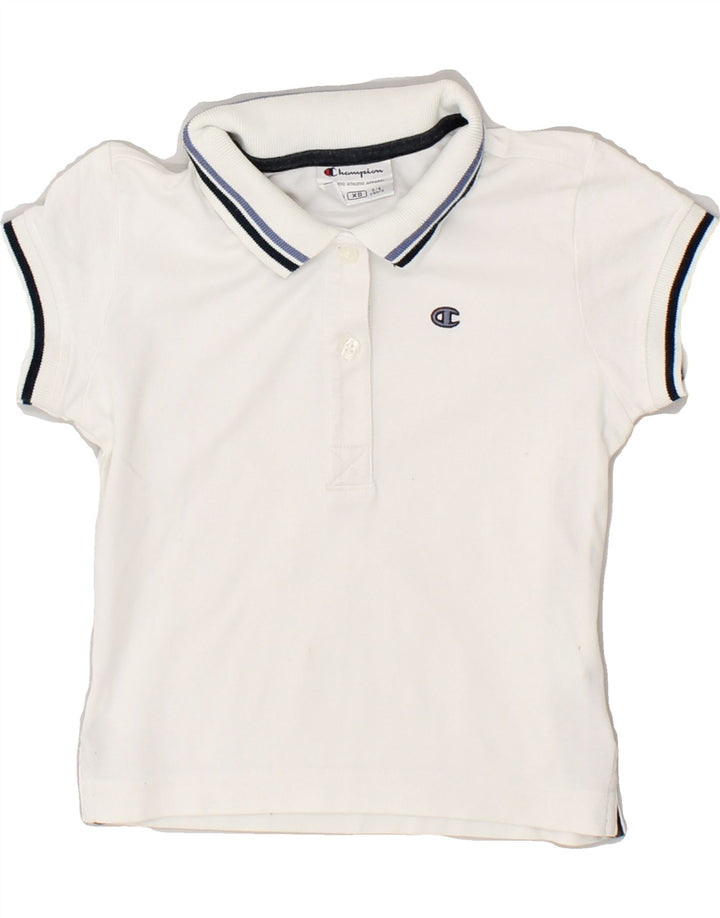 CHAMPION Girls Polo Shirt 5-6 Years XS White Cotton | Vintage Champion | Thrift | Second-Hand Champion | Used Clothing | Messina Hembry 