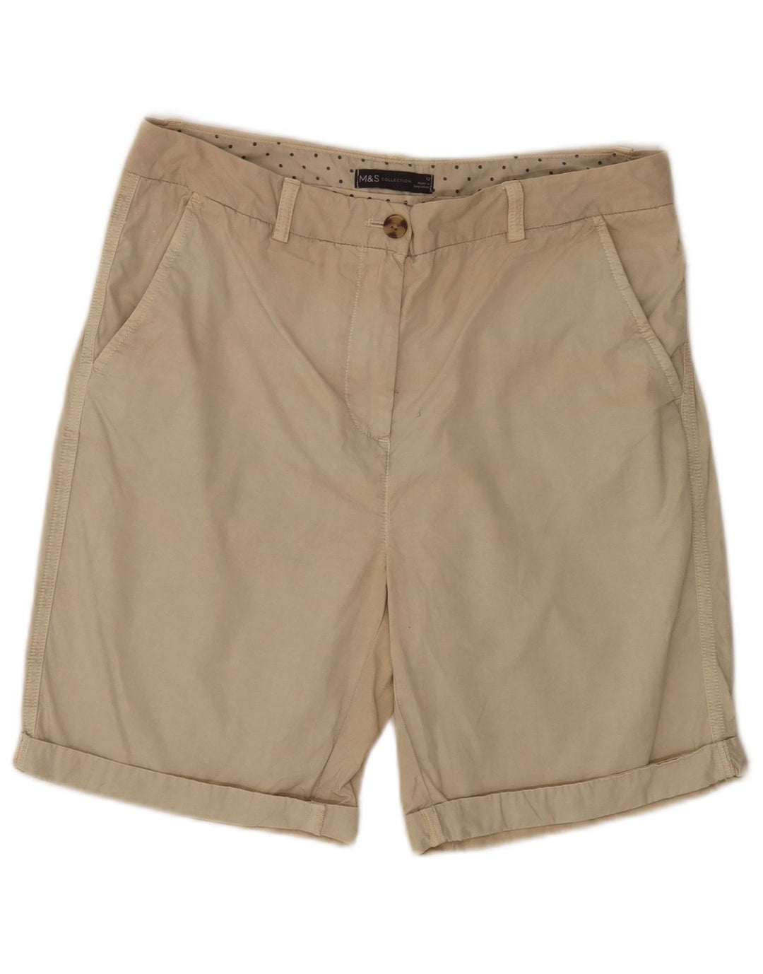 Marks & Spencer Womens Chino Shorts UK 12 Medium W32 Beige Cotton