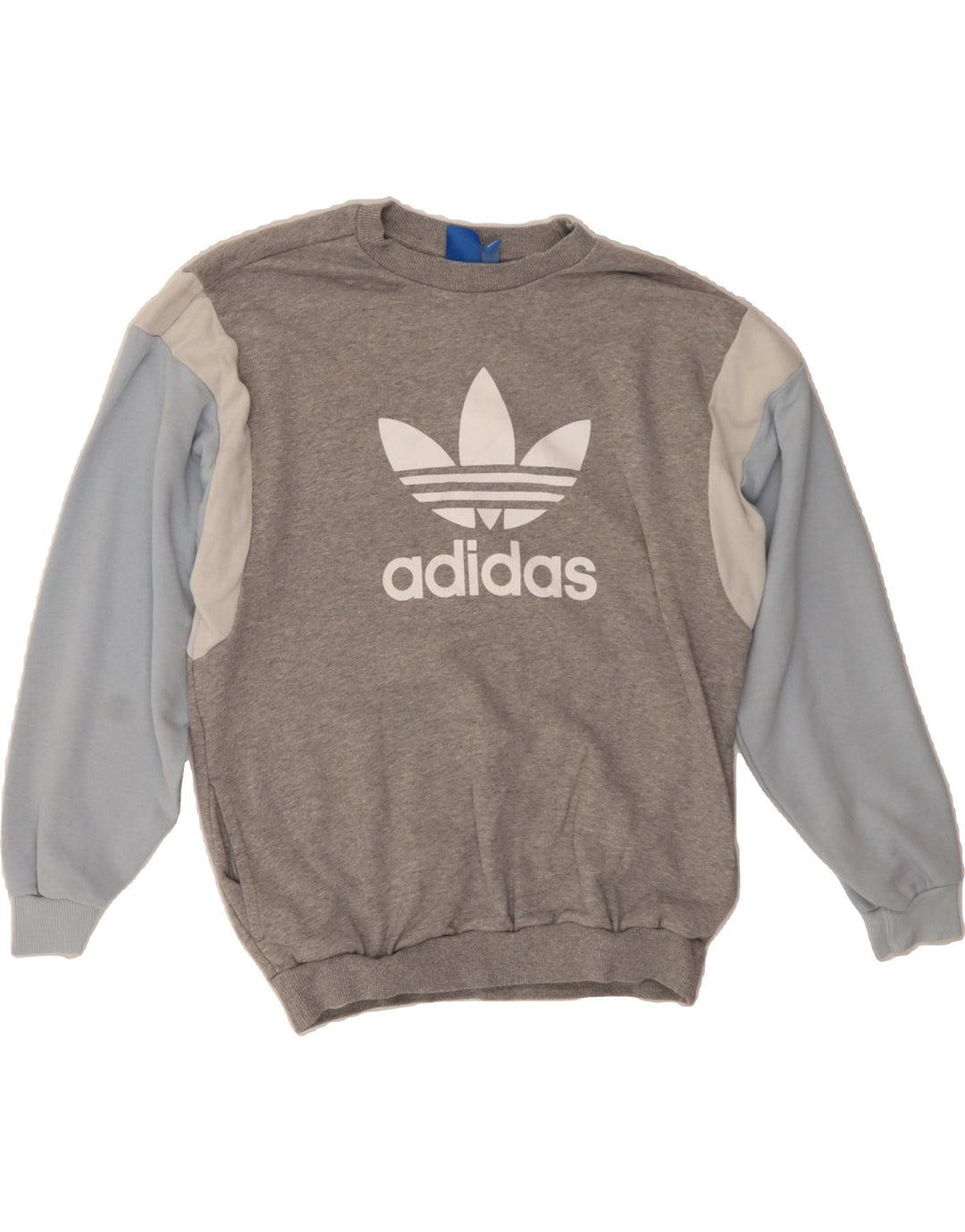 ADIDAS Womens Graphic Sweatshirt Jumper UK 12 Medium Grey Colourblock Vintage Adidas and Second-Hand Adidas from Messina Hembry 