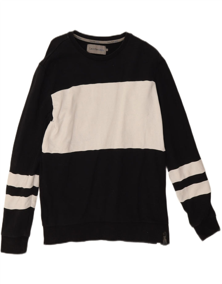 Calvin Klein Jeans Mens Sweatshirt Jumper Medium Black Colourblock Cotton
