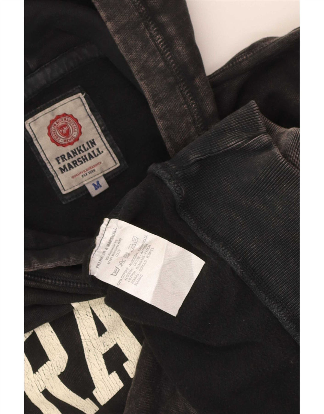Franklin Marshall Mens Graphic Hoodie Jumper Medium Black Cotton