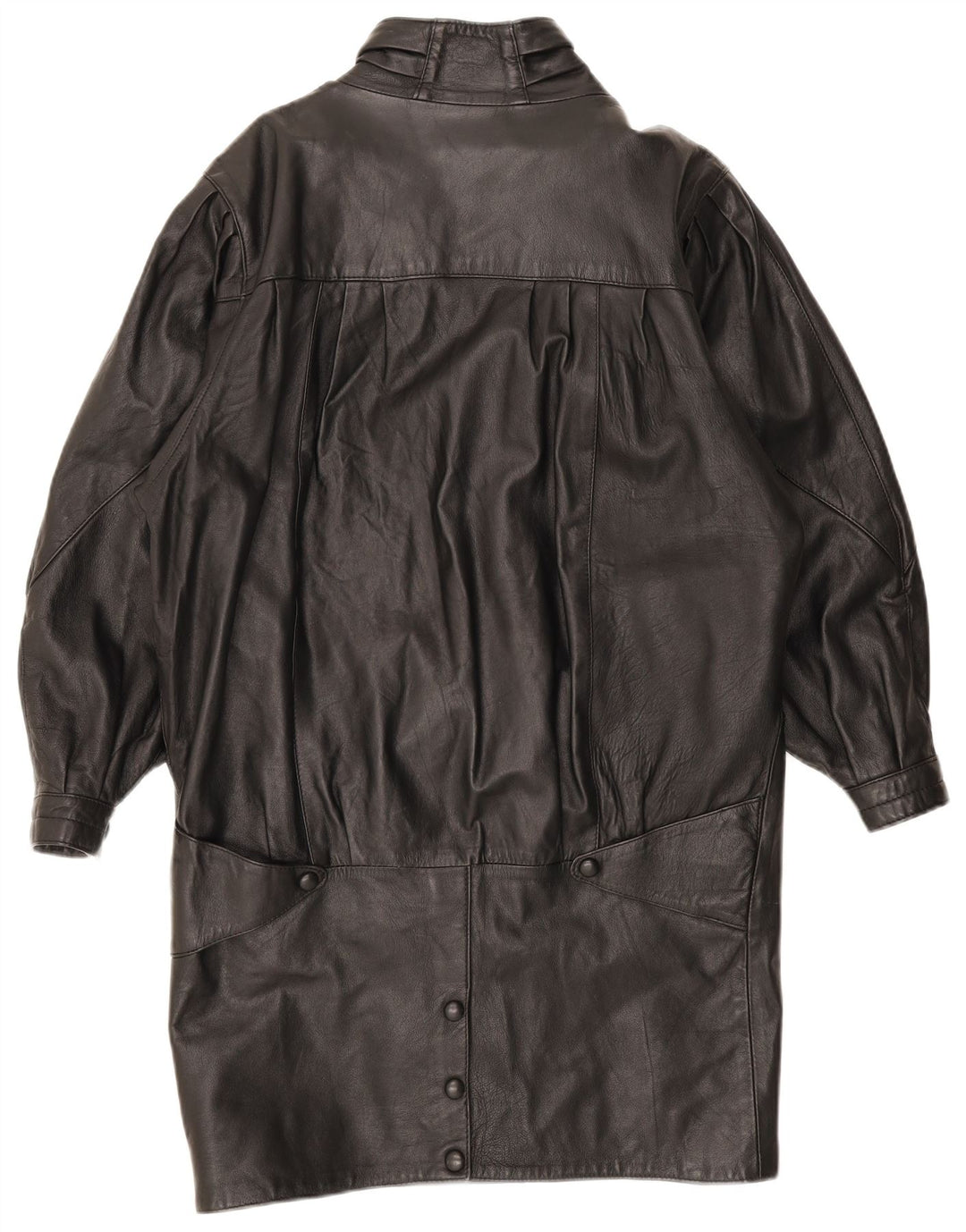 Vintage Womens Oversized Leather Coat UK 10 Small Black