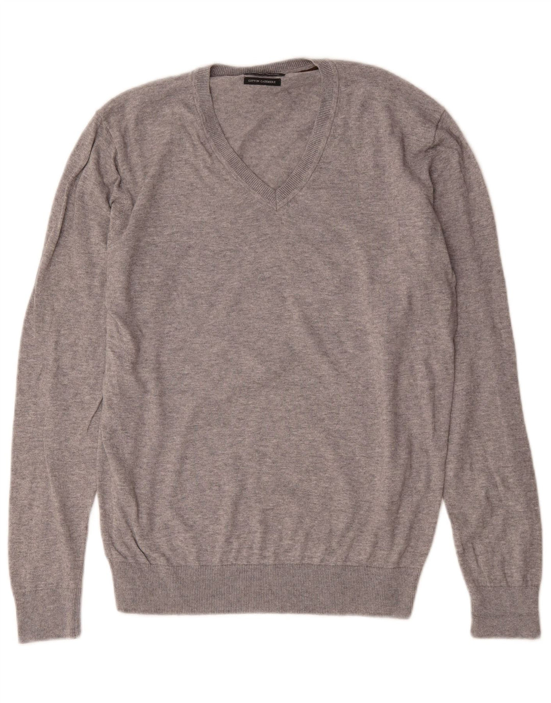 Zara Mens V-Neck Jumper Sweater Large Grey Flecked Cotton