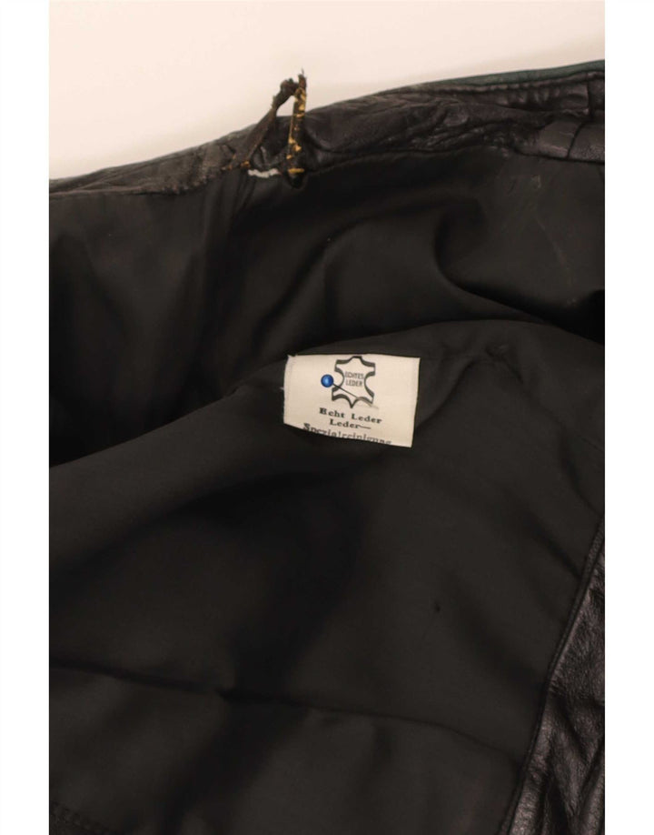Jaqueta blazer feminina vintage de couro com 2 botões Reino Unido 10 pequena preta
