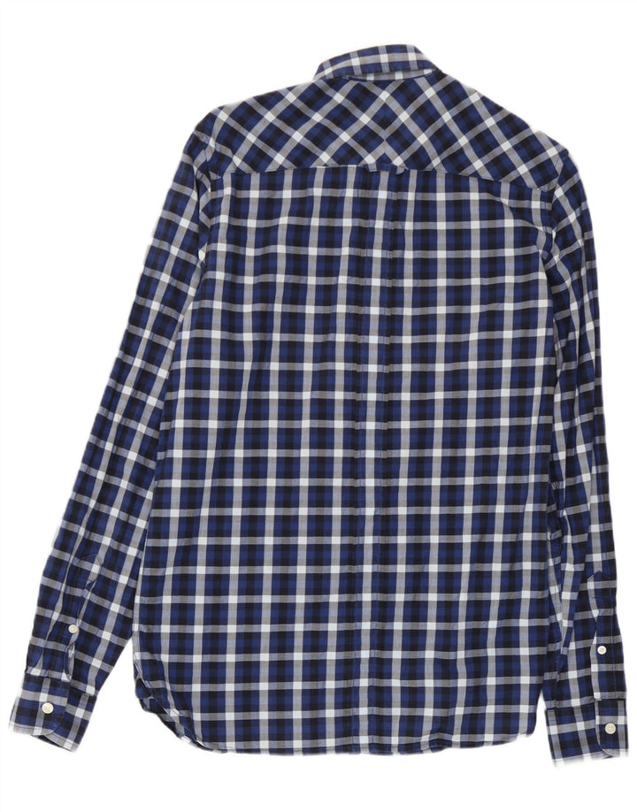 Fred Perry Mens Shirt Small Navy Blue Check Cotton