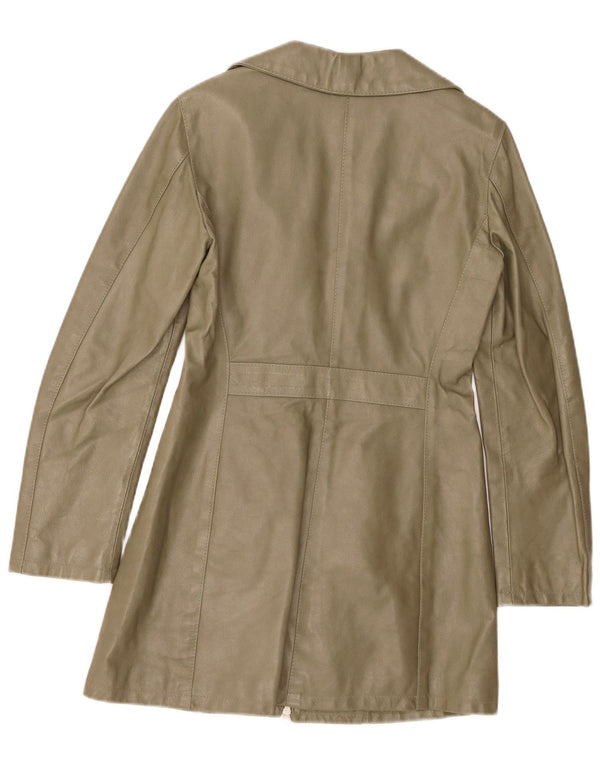 Maurizio Troiano Womens Leather Coat UK 10 Small Khaki