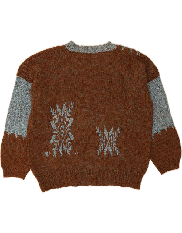 VINTAGE Γυναικείο πουλόβερ με λαιμόκοψη UK 16 Large Brown Fair Isle