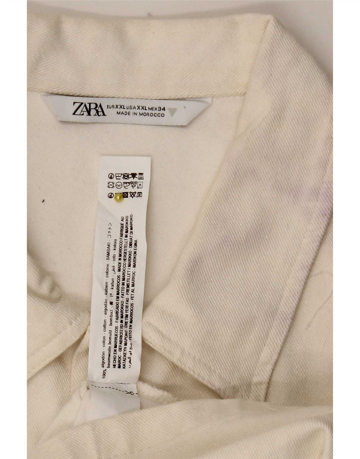 Zara Womens Denim Playsuit UK 20 2XL White Cotton