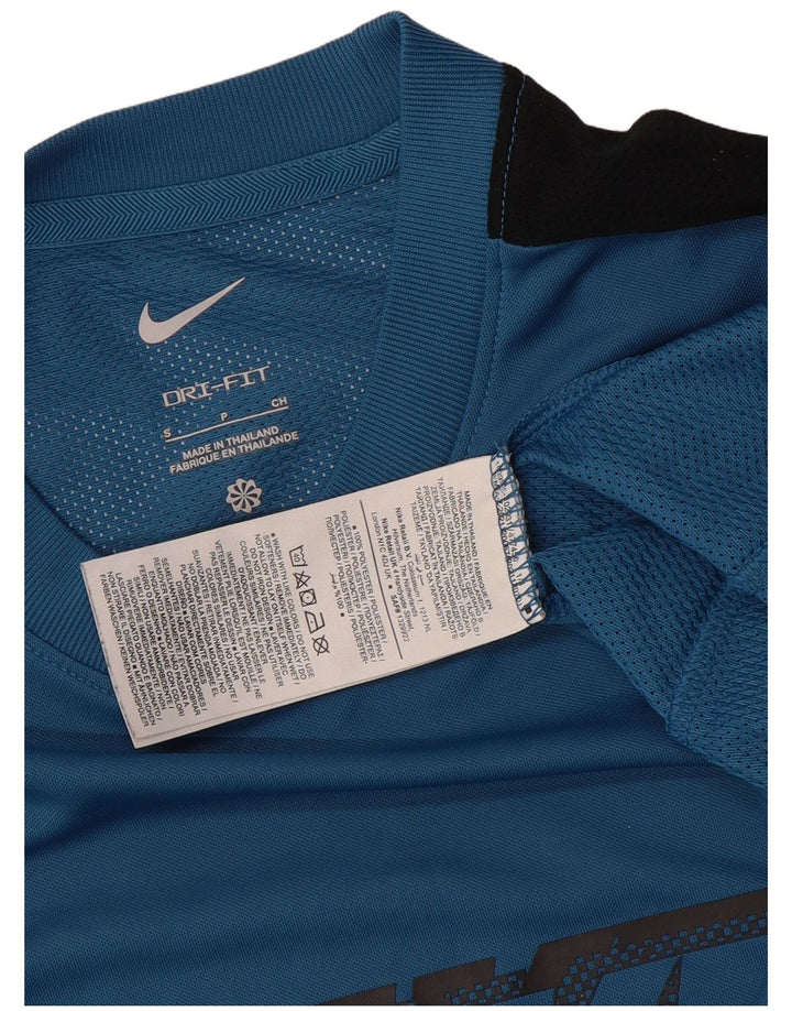 NIKE Mens Dri Fit Graphic T-Shirt Top Small Blue Colourblock Polyester