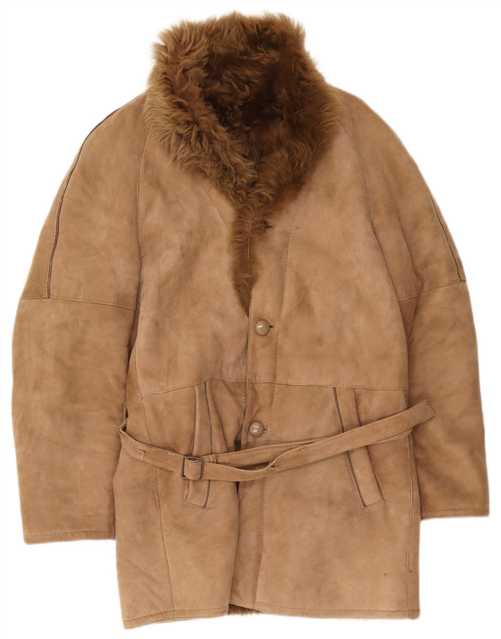 Vintage Herre Shearling Overfrakke IT 46 Small Beige