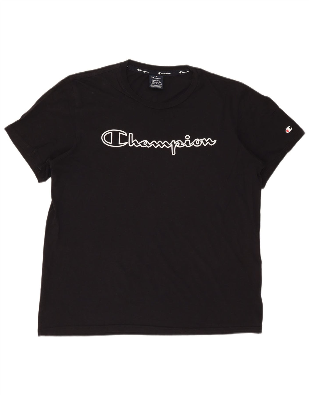 Champion Mens Graphic T-Shirt Top Medium Black Cotton