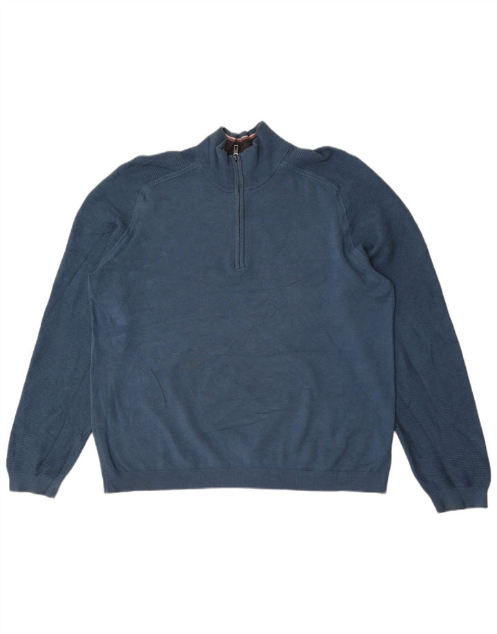 Ted Baker Herre Zip Neck Jumper Sweater Størrelse 6 2XL Blå Viscose