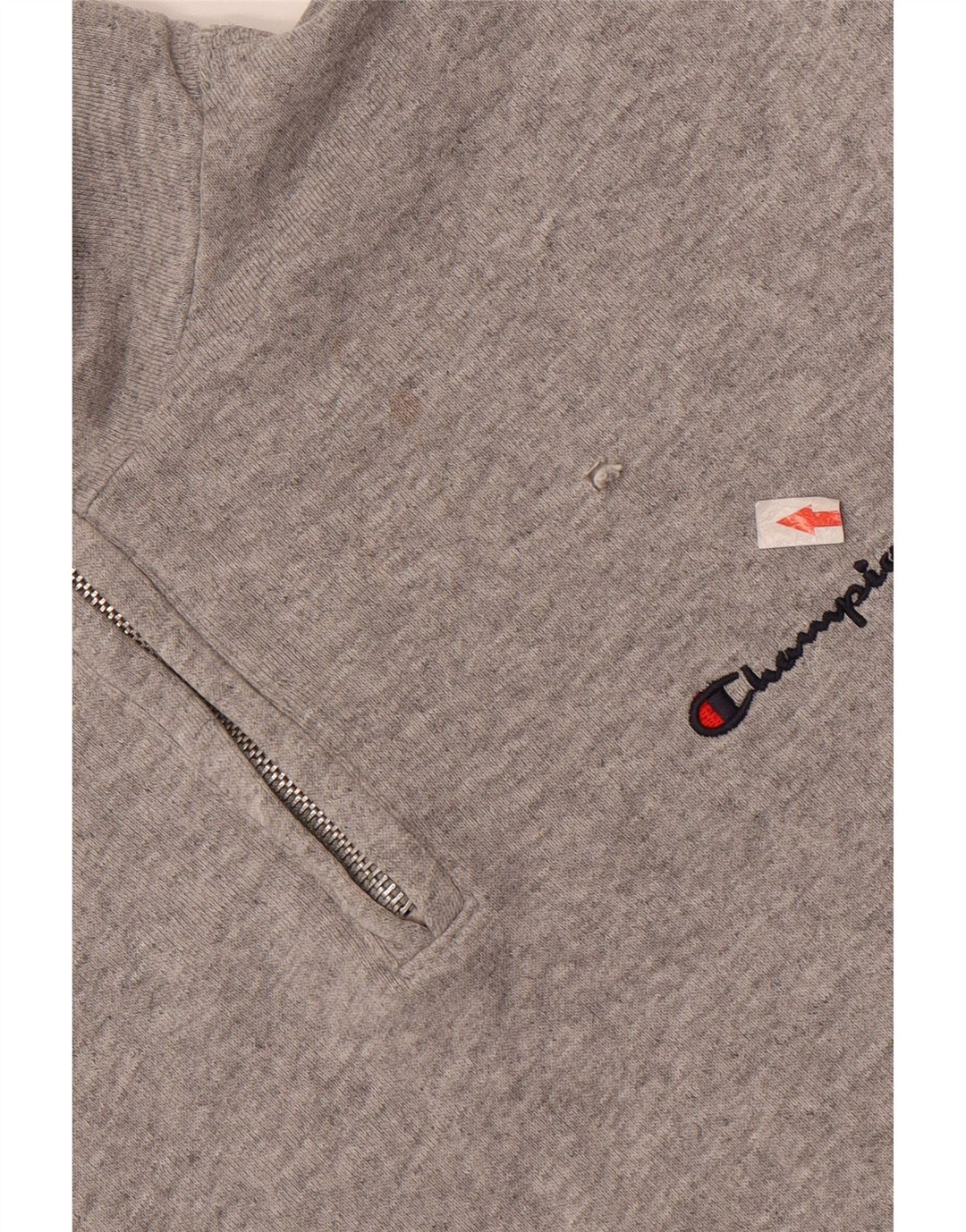 Champion Mens Zip Neck Sweatshirt Jumper Medium Grey Flecked Cotton