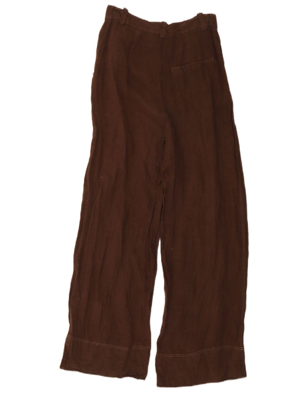 Pantaloni chino a gamba larga a vita alta da donna Zara XS W24 L30 lino marrone