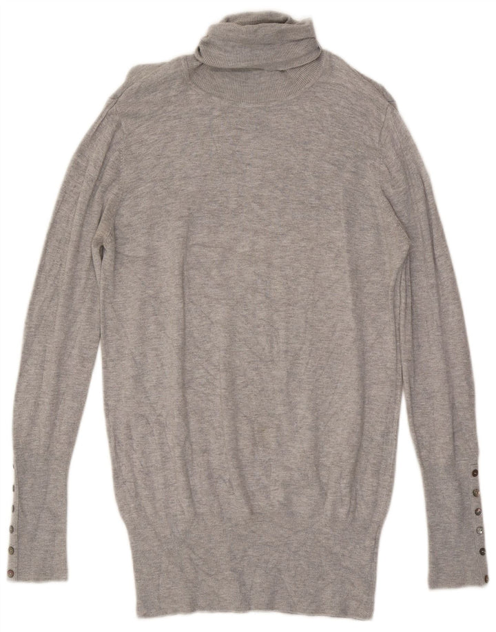 Zara Dame Roll Neck Jumper Sweater UK 14 Stor Grå Rayon