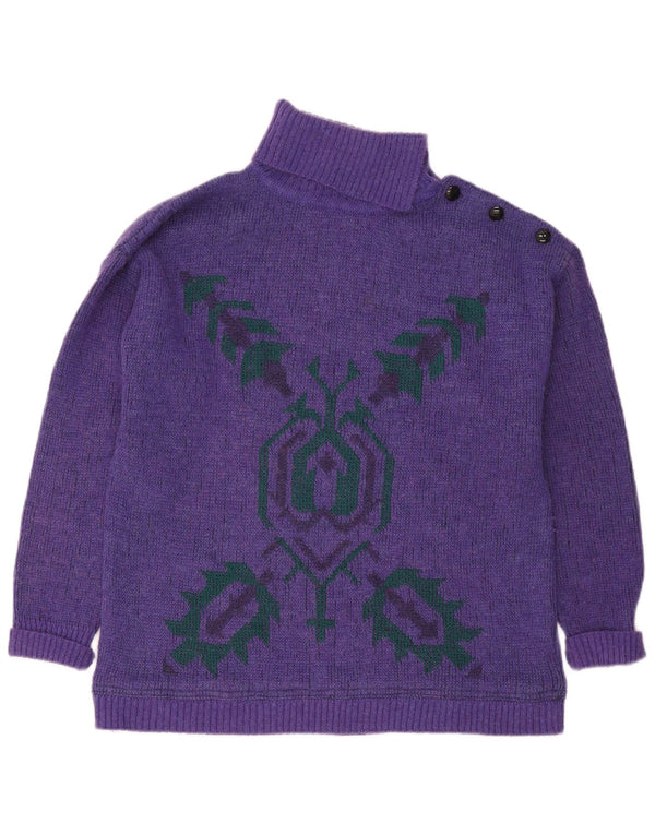 Maurice Abot Womens Roll Neck Jumper Sweater UK 16 Large Purple Geometric