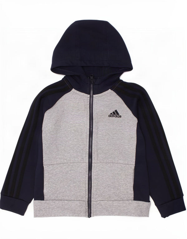 Chłopięcy sweter Adidas z zamkiem błyskawicznym, 5-6 lat, szara, bawełniana, z blokami kolorów