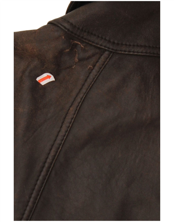 MARCOS Mens Leather Coat IT 50 Large Brown Leather